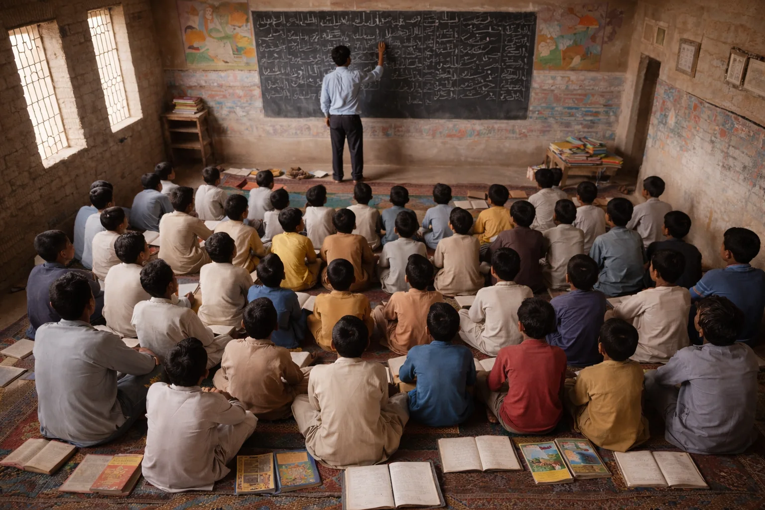 Students studying in deteriorated classroom conditions